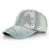 Pentagram dot diamond cowboy baseball cap fit 18mm snap button beige snap button jewelry