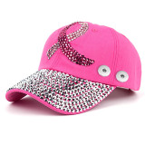 Pink Ribbon Dot Rhinestone Baseball Cap fit 18mm snap button beige snap button jewelry