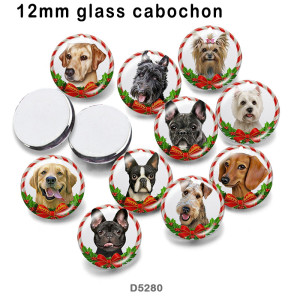 10pcs/lot  Christmas Cat Dog  glass picture printing products of various sizes  Fridge magnet cabochon