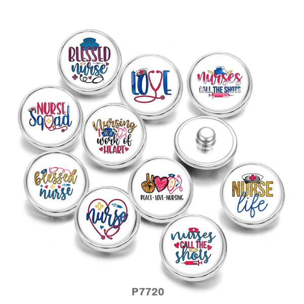 20MM Nurse  love  Print  glass  snaps buttons