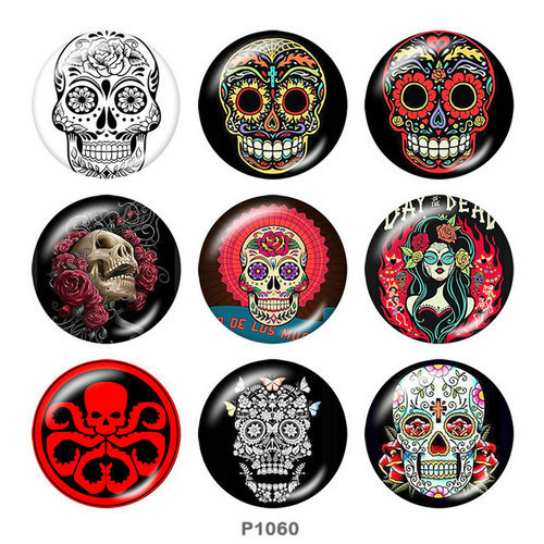 20MM  Halloween  skull  Print   glass  snaps buttons