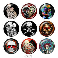20MM  Halloween  skull  Print   glass  snaps buttons