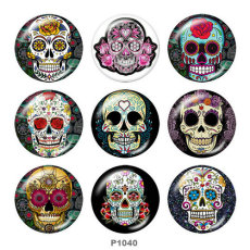 20MM  Halloween  skull  Print   glass  snaps buttons