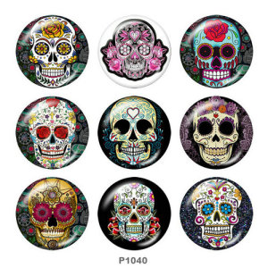 20MM  Halloween  skull  Print   glass  snaps buttons