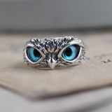 Plain Silver Blue Eye Owl Ring Demon Eye Adjustable Ring