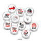 20MM  Valentine's Day  MOM  Print   glass  snaps buttons