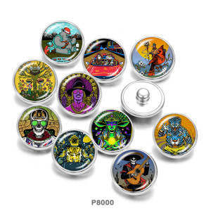 20MM  skull  bird   Print   glass  snaps buttons