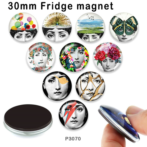 10pcs/lot  girl  glass picture printing products of various sizes  Fridge magnet cabochon