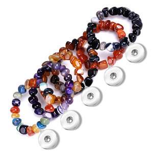 Unshaped agate bracelet random mixed color red and black dreamy agate elastic bracelet fit 20mm snaps chunks