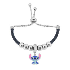 Stainless steel single charm bracelet set with adjustable leather cord