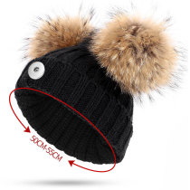 Children's woolen hats, warm in winter, knitted hats, wool balls fit 18mm snap button jewelry