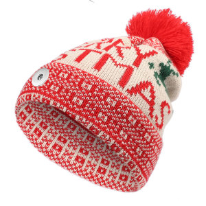 Christmas elk wool ball printing knitted Christmas hat winter warm earmuffs head hat woolen hat fit 18mm snap button jewelry