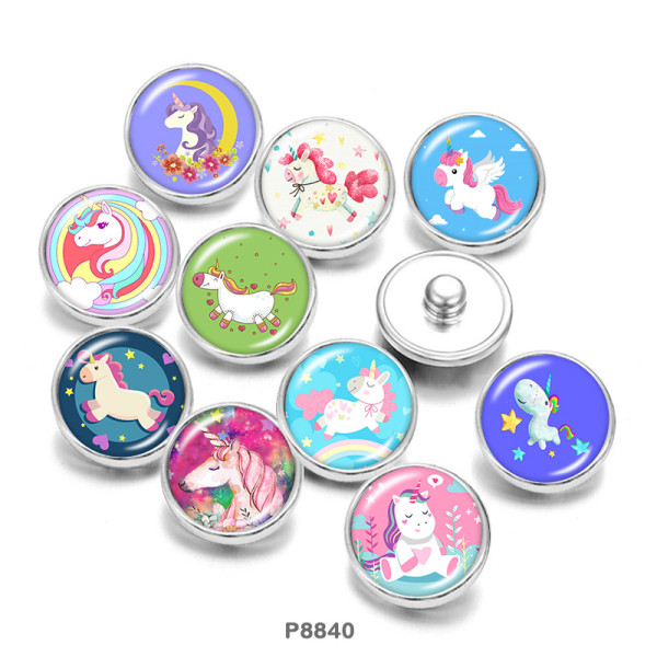20MM  Unicorn   Print   glass  snaps buttons