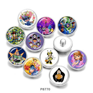 20MM  princess  OHANA   pattern  Print   glass  snaps buttons