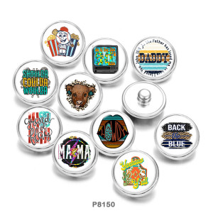 20MM  Daddy  Mama  Back the blue  Print   glass  snaps buttons