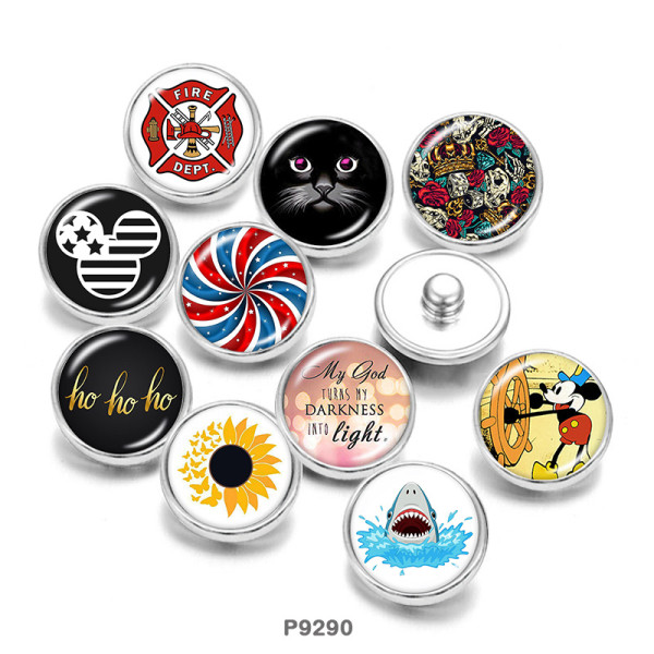20MM  Cat  Flower  Fire Dept   Print  glass  snaps buttons