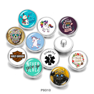 20MM  Snowman  Harley  skull  Unicorn  Print  glass  snaps buttons