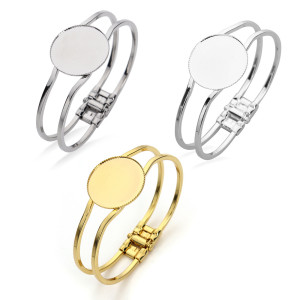 Silver Stainless steel bracelet empty holder 20 25 30mm round bottom holder bracelet diy gemstone jewelry accessories