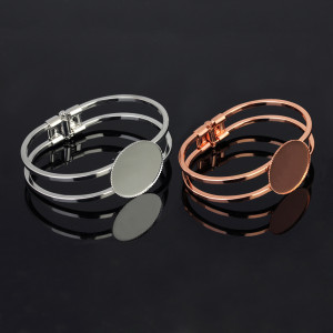 Rose gold Stainless steel bracelet empty holder 20 25 30mm round bottom holder bracelet diy gemstone jewelry accessories