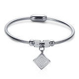Ladies diamond square snake chain stainless steel gold magnet clasp bracelet