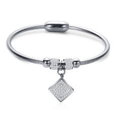 Ladies diamond square snake chain stainless steel gold magnet clasp bracelet