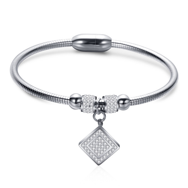 Ladies diamond square snake chain stainless steel gold magnet clasp bracelet