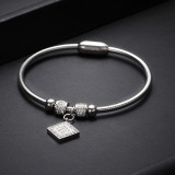 Ladies diamond square snake chain stainless steel gold magnet clasp bracelet