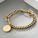 Human head round medal bracelet, stainless steel rose gold ladies bracelet, Elizabeth coin jewelry