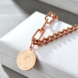 Human head round medal bracelet, stainless steel rose gold ladies bracelet, Elizabeth coin jewelry