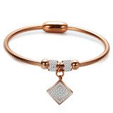 Ladies diamond square snake chain stainless steel gold magnet clasp bracelet