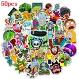 Contains 50 pieces of rick and morty cartoon stickers for suitcases and guitar personality decoration waterproof stickers