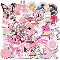 Contains 50 non-repeatable cute pink small fresh VSCO wind stickers laptop luggage graffiti waterproof stickers