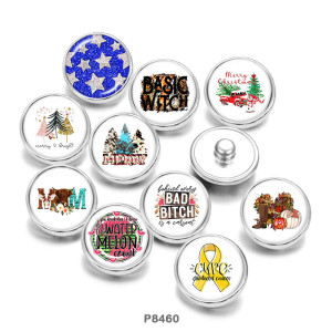 20MM  Christmas  Ribbon  MOM  Print  glass  snaps buttons