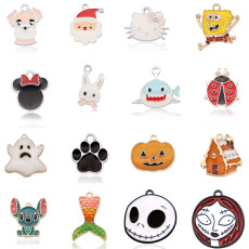 2CM Alloy Cartoon Christmas Halloween Mickey Mermaid Drop Oil Pendant Necklace Bracelet Accessories