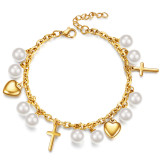 Love Cross Pearl Stainless Steel Bracelet
