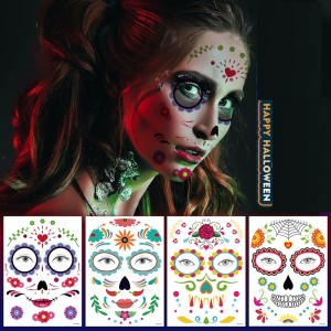 Funny Makeup Temporary Stickers for Day of the Dead Masquerade Halloween Face Tattoo Waterproof Stickers