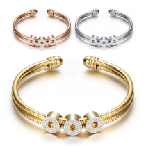 Stainless steel cable chain opening adjustable three-ring bracelet with diamonds