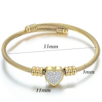 Full diamond heart-shaped love three-color stainless steel braided open bracelet