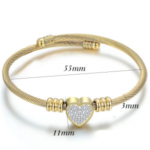 Full diamond heart-shaped love three-color stainless steel braided open bracelet
