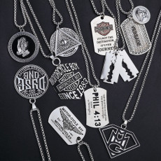 Trendy Zinc Alloy Stainless Steel Hip Hop Necklace Men's Army Brand Pendant Women's Street Jumping Di Sweater Chain Long Style Hundred Matching Ornaments