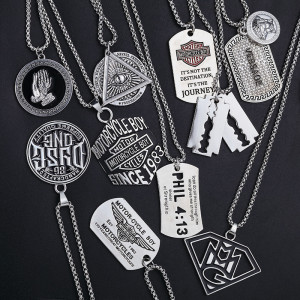 Trendy Zinc Alloy Stainless Steel Hip Hop Necklace Men's Army Brand Pendant Women's Street Jumping Di Sweater Chain Long Style Hundred Matching Ornaments