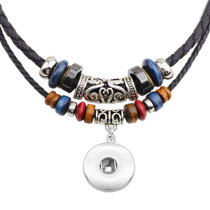 Double beaded necklace, leather cord braided necklace fit 18mm snap chunks
