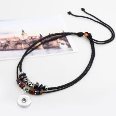 Double beaded necklace, leather cord braided necklace fit 18mm snap chunks