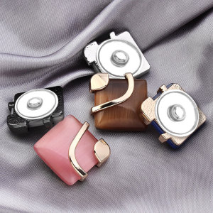20mm square metal opal silver plated snap charms Multicolor