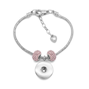 Copper bracelet 1 buttons snap silver bracelet with Austrian diamond beads fit snaps jewelry
