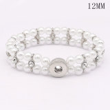 snap Silver  Pearl stretch bracelet fit 12MM snaps style jewelry