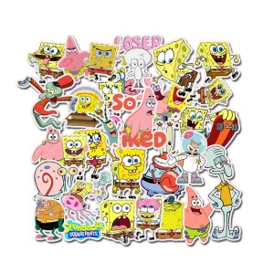 50 SpongeBob Cute Cartoon Stickers Graffiti Waterproof Skateboard Stickers Personalized Luggage Computer Stickers
