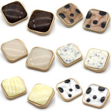 23MM metal Square resin  multicolor gold plated snap charms