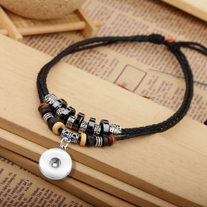 European and American popular vintage necklace, hidden silver leather cord braided necklace fit 18mm snap chunks