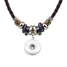 European and American popular vintage necklace, hidden silver leather cord braided necklace fit 18mm snap chunks